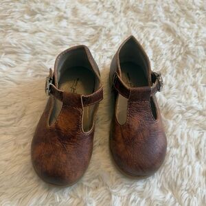 Mon Petite Saddle Leather T-strap Hardsoles Classic Brown Kids Shoes